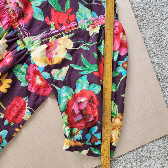 Boutique Purple Floral Embroidered Multicolor Women's Puff Sleeve Top XL - Picture 9 of 13